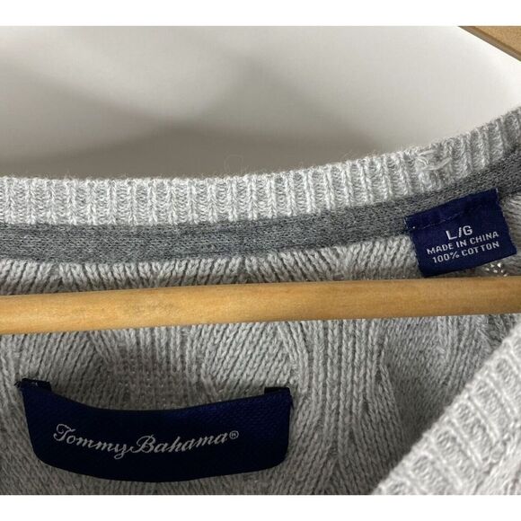 Tommy Bahama Sweater Size Large Mens Gray Silver Basket Weave Ocean Crest Crew - Picture 4 of 7